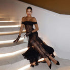 Elegant Black Lace Slim Maxi Dress showcasing timeless fashion style for modern elegance