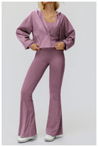 Langry fashion lavender flared pants with hooded sweatshirt set