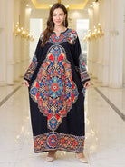 Elegant black floral abaya with long sleeve length in loose fashion