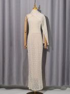 Elegant langry fashion cream lace long-sleeved dress with bell sleeves