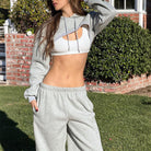Gray langry cropped hoodie and sweatpants set in fashion ملابس