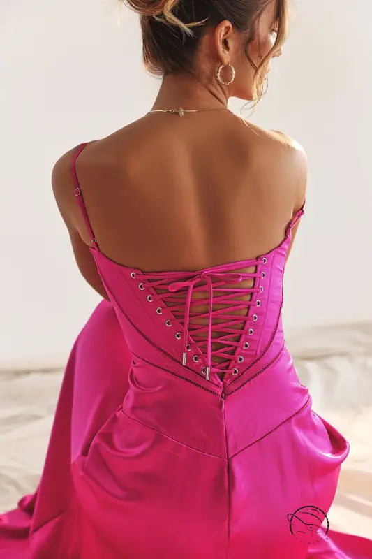 Stunning hot pink langry fashion corset-style backless evening dress