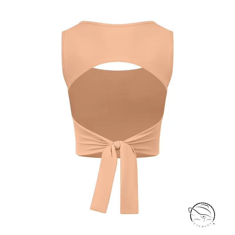 Peach adjustable shockproof outdoor running bra with back tie and cutout
