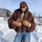 Ralph Lauren faux fur effect plush coat with white lining and leather gloves