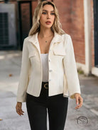 Langry fashion cream-colored woolen coat with belt waist and stand collar