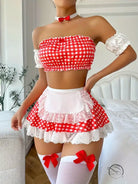 Red and white gingham lingerie suit passion uniform maid outfit