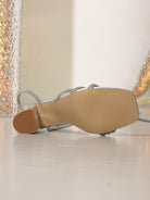 Langry fashion silver beaded cross back strap stiletto heel sandals