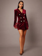Elegant burgundy velvet blazer dress in Langry fashion ملابس