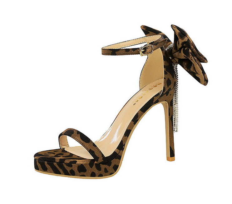 Cocktail Open Toe Platform Rhinestone Back Bowknot High Heel