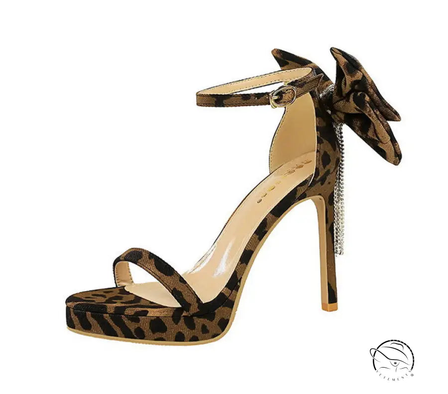 Cocktail Open Toe Platform Rhinestone Back Bowknot High Heel