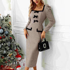 French high grade tight hip belt plaid dress with lace-up front and puff sleeves