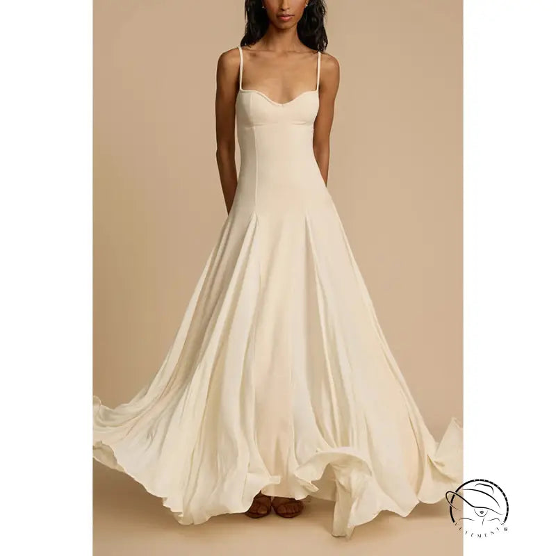 Elegant white spaghetti strap loose large swing dress
