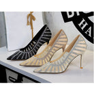 Langry fashion gold silver rhinestone pointed high heels