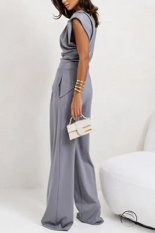 Gray wide-leg gorgeous two piece sets jumpsuit