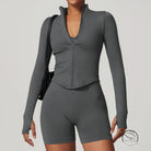 Stand Collar Long Sleeve Zipper Yoga Jacket Women Tight Quick Drying Clothes Outdoor Fitness Sports Top