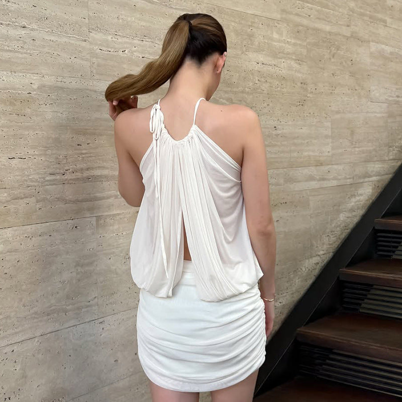 White halter top and skirt set from Langry fashion collection in ملابس style