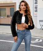 Black faux fur cropped jacket from Langry fashion collection