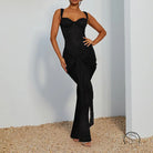 Elegant langry fashion black lace jumpsuit with sweetheart neckline and high slit