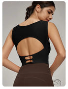 Beauty Back Mesh Workout Top: black sleeveless open-back athletic style