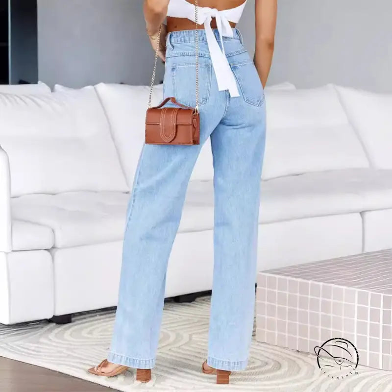 Light wash wide-leg denim trousers for women stretchy jeans