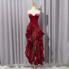 Enchanting red ruffled short evening dress in langry fashion ملابس