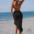 Black three layer lotus beveled beach skirt with ruffled asymmetrical hem