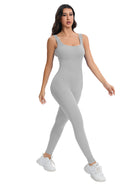 Sleek light gray ribbed langry bodysuit in breathable seamless knitted fashion