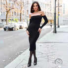 Elegant off-the-shoulder black langry fashion dress
