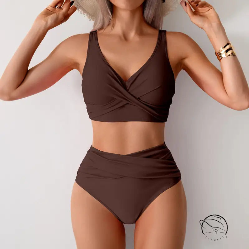 Brown gorgeous split swimsuit in two-piece style