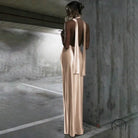 Elegant champagne halter backless split dress in langry fashion