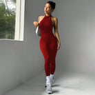 Langry fashion red one-piece yoga jumpsuit in stretchy seamless ملابس