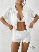 White crochet shorts and shirt set from beautiful beach sets