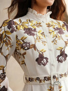 Elegant floral patchwork maxi dress in retro fashion style