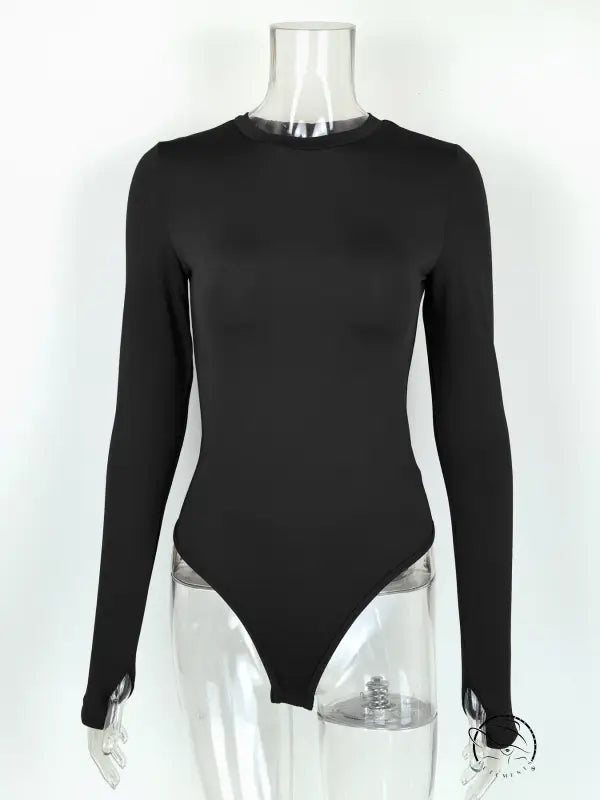 Black long-sleeved langry bodysuit in autumn winter fashion ملابس