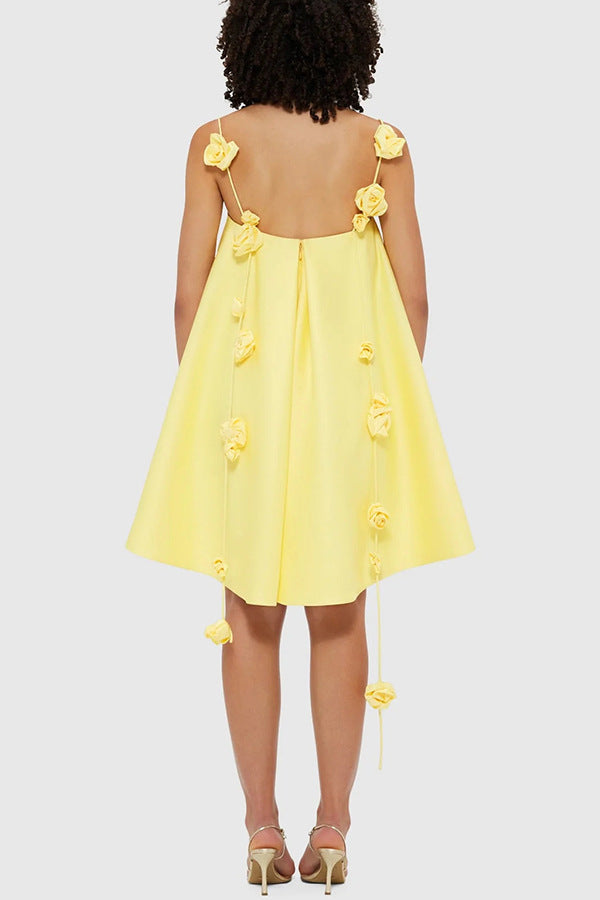 Yellow floral-embellished Casual Loose Vacation Dress from Langry fashion ملابس