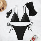 Black four piece set swimwear bikini in solid color