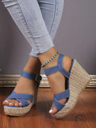 One Strap Wedge Sandals Women Platform Cloth High Heel Straw