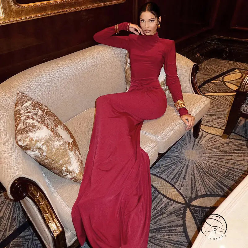 Elegant red fishtail dress in Langry fashion