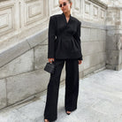 High Grade Pleated Waist Tight Blazer Trousers Two Piece Set