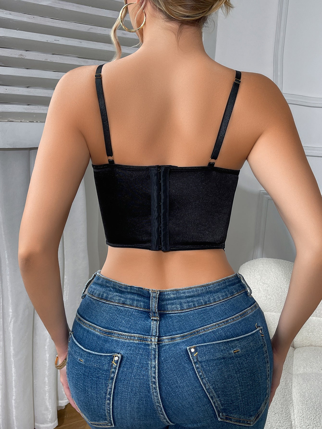 Langry floral camisole boning corset in black strapless crop top