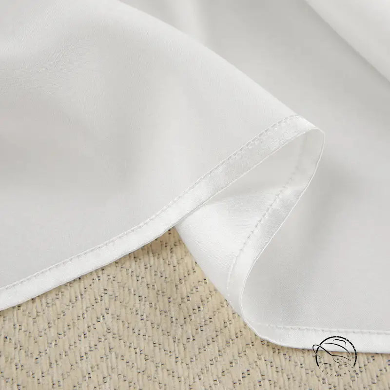 White hemmed satin fabric in luxurious summer home wear nightgown set