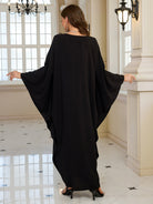 Elegant embroidered black abaya with bell sleeve length and high neckline