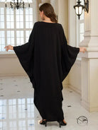 Elegant embroidered black abaya with bell sleeve length and high neckline