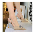Classy High Heels: beige fashion shoes with rhinestone buckle