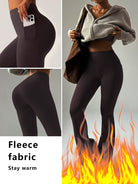 Wide leg high waist yoga pants in black fleece fabric with side pockets, langry fashion ملابس