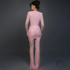 Pink ruched langry fashion dress with long sleeves and high neckline