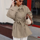 Cozy mid-length beige trench coat in Langry fashion ملابس