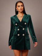 Elegant emerald green velvet Langry fashion blazer with silver buttons