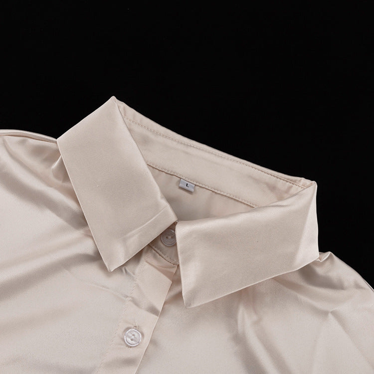 Stitching Bell Sleeve Polo Collar Top Loose Trousers Two Piece Sets