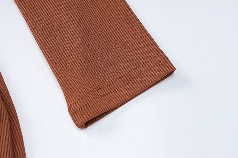 Women Clothing Winter Solid Color Rib u Neck Long Sleeved Slim Fit Hip Raise Sports Jumpsuit